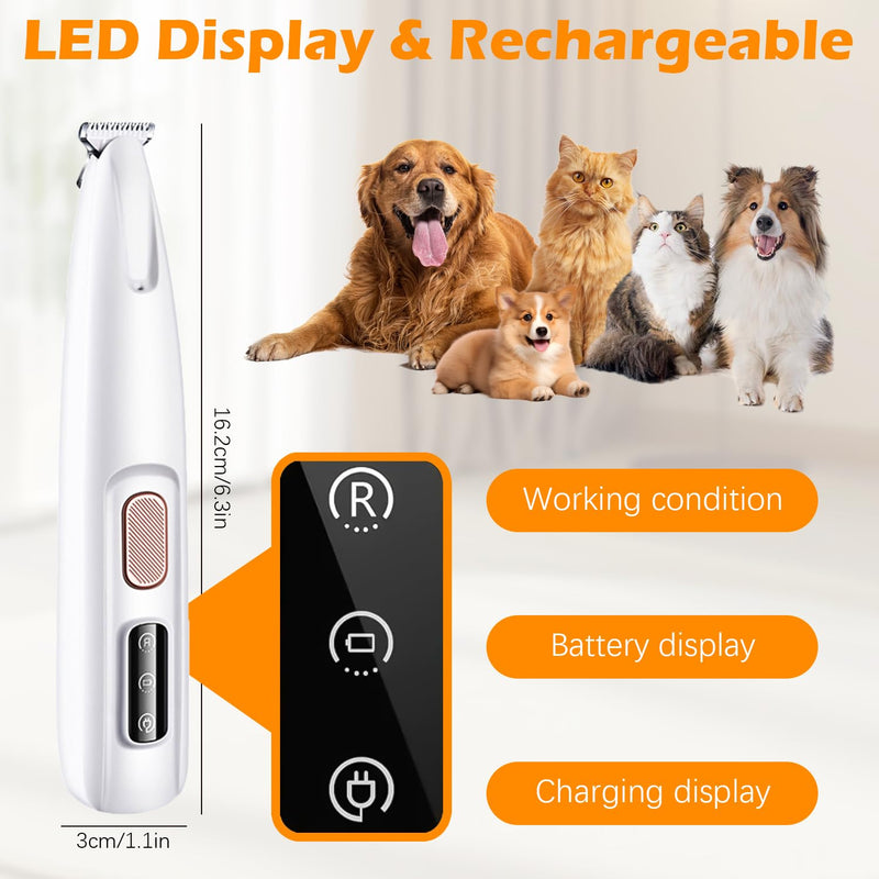 Dog Paw Trimmer with LED Light, 2025 Upgraded Pet Paw Trimmer for Dogs Cats Clippers Grooming Kit, 35dB Safety Low Noise Dog Paw Hair Trimmer Shavers for Paws Eyes Ears Face and Rump (White) White - BeesActive Australia