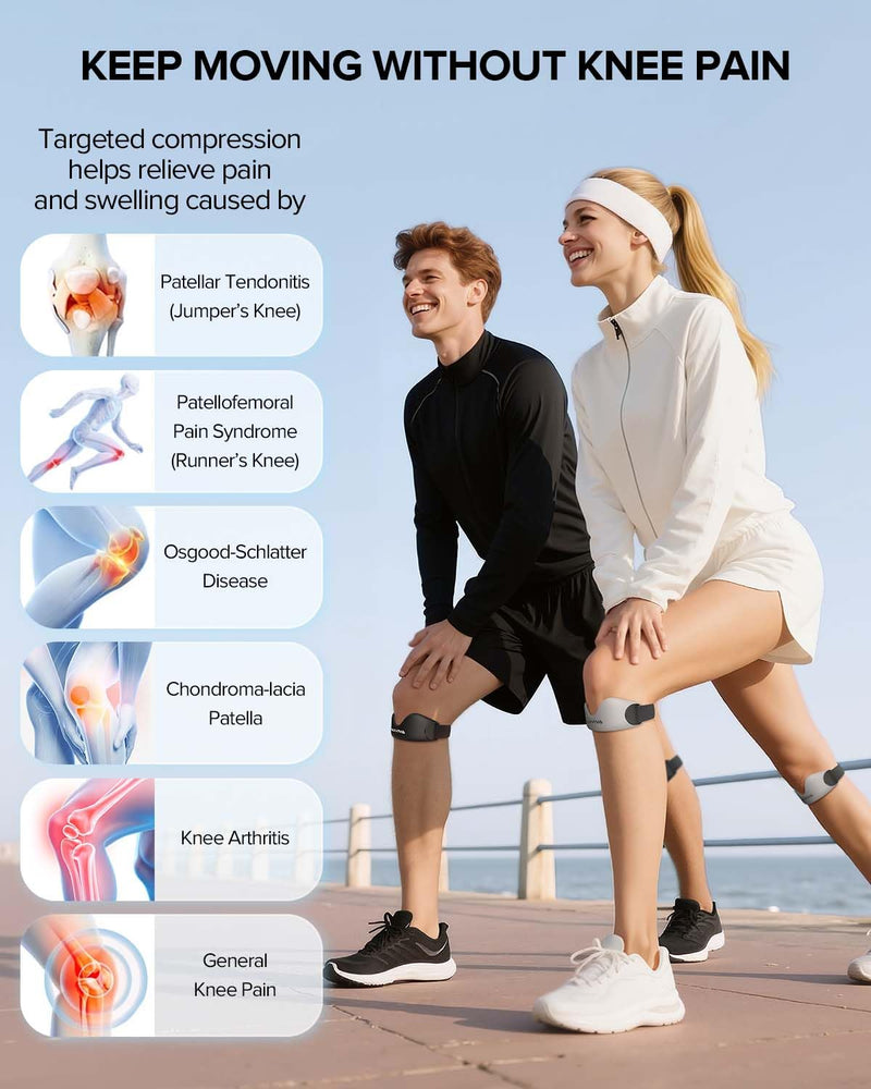 Patellar Tendon Support Strap 2 Pack, Knee Brace Patella Band for Running Hiking Basketball Gym Fitness Tennis Badminton Cycling, Offers Relief from Meniscus Tear and Knee Pain. Black