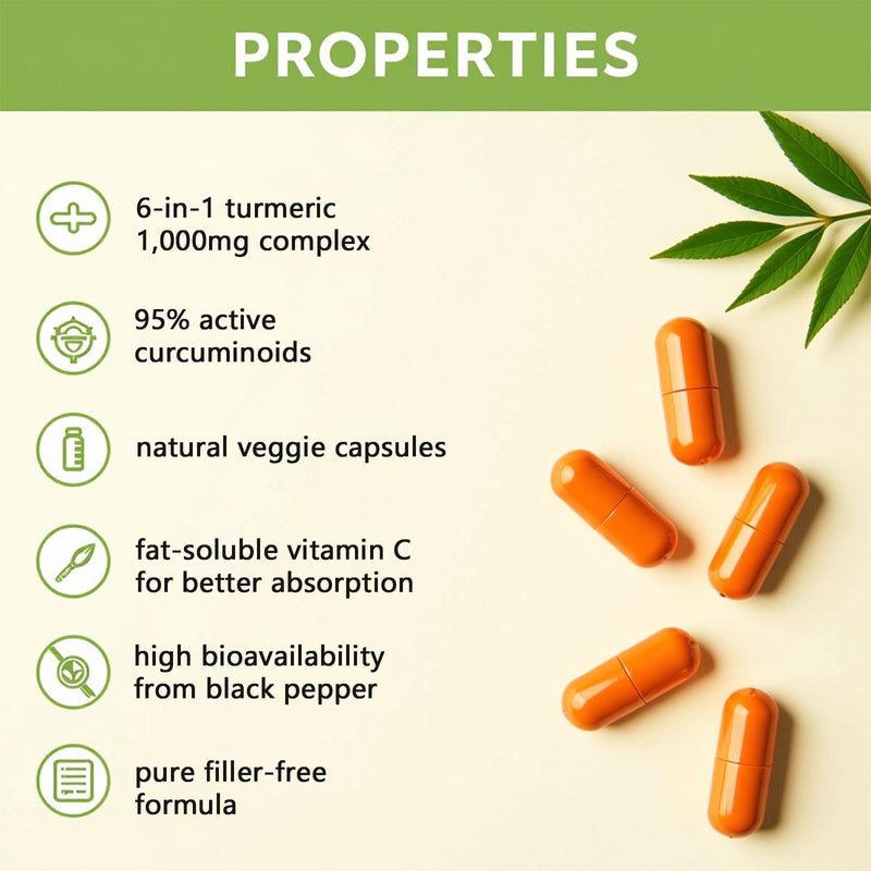Turmeric Curcumin 95 1000mg - 95% Turmeric Complex Supplement with Bee Propolis, Ginger, MCT Oil, Fat Soluble Vitamin C, & Black Pepper, Non-GMO, Gluten Free, 120 Capsules