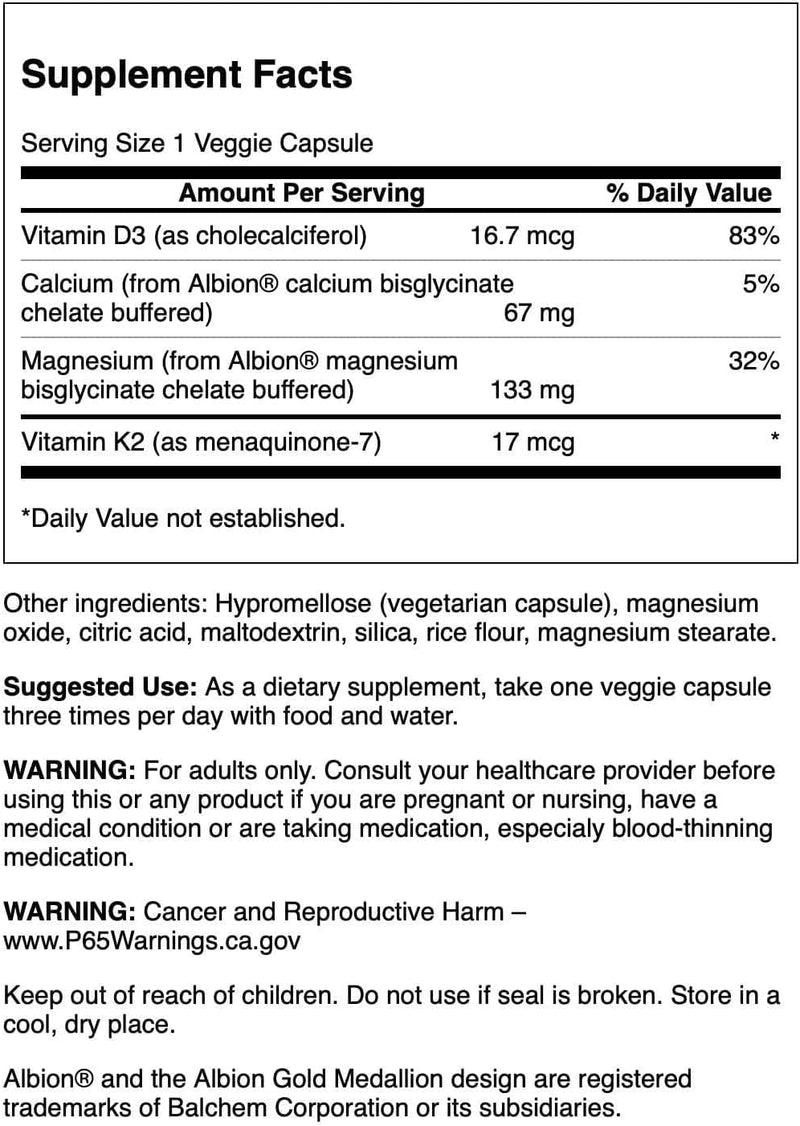 Swanson Albion Chelated Magnesium & Calcium 2:1 90 Veg Capsules | Patented Albion Chelated Form for Optimal Utilization; Includes Vitamins D3 and K2; Vegan, Vegetarian, Non-GMO 90 Count (Pack of 1)