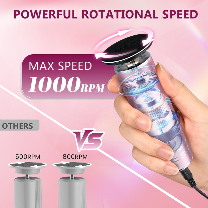 krofaue 1000RPM Electric Foot Callus Remover - Stepless Speed Control Foot Sander with 60pcs Replacement Sandpaper Disk, Electric Foot File Professional Pedicure Tool for Women Dead Cracked Hard Skin - BeesActive Australia