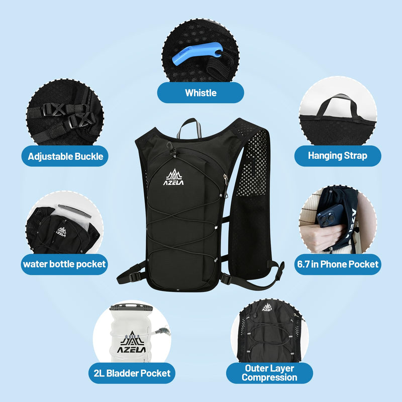 Esoes Running Hydration Vest for Women & Men, Running Vest Pack with 2L Water Bladder Lightweight Water Backpack for Hiking Trail Cycling Race Marathon