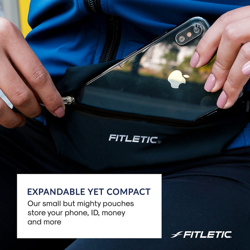 Fitletic Active Lifestyle Fanny Pack & Mini Sports Running Belt For Men & Women – Lightweight, Low Profile- Ultra-Soft Expandable Lycra Pouch - Fits All Phones – Inner Pocket Black