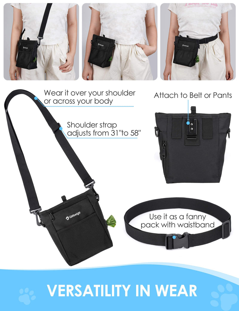 Gobeigo Dog Treat Pouch with Silicone Snack Bag, Front Pocket fits All Phones, 4 Cup Treat Bag with Training Clicker, Upgrade Stronger Magnetic Closure, 3 Ways to Wear Walking Fanny Pack (Black) Black - BeesActive Australia