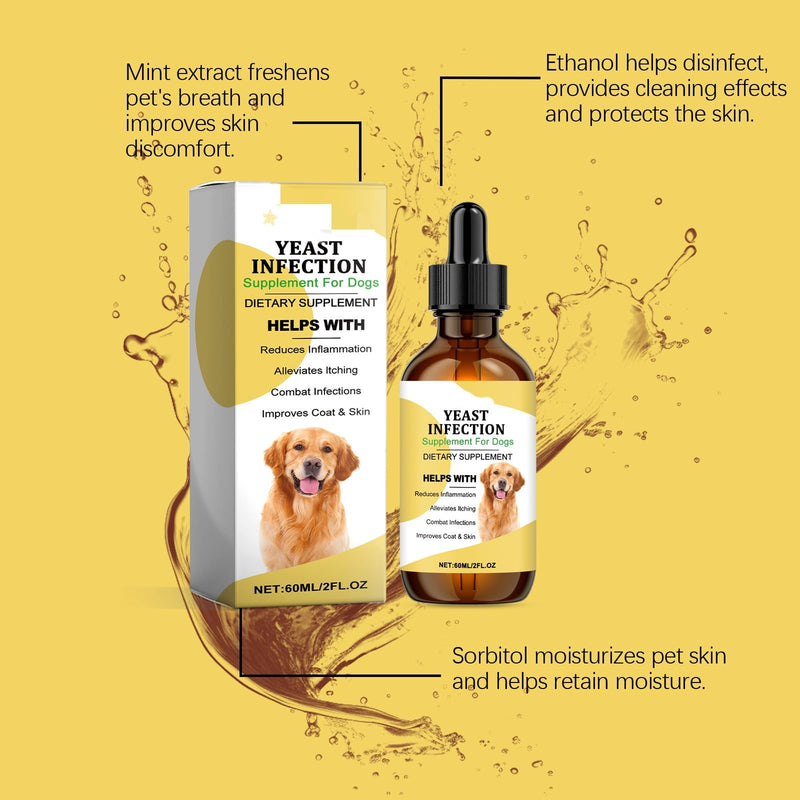 Natural Yeast Infection Treatment for Dogs, Dog Itchy Skin Relief & Ear Infection Treatment Inflammation Relief, Dog Antibiotics for All Breeds and Size, Vet-Formulated Herbal 60ml