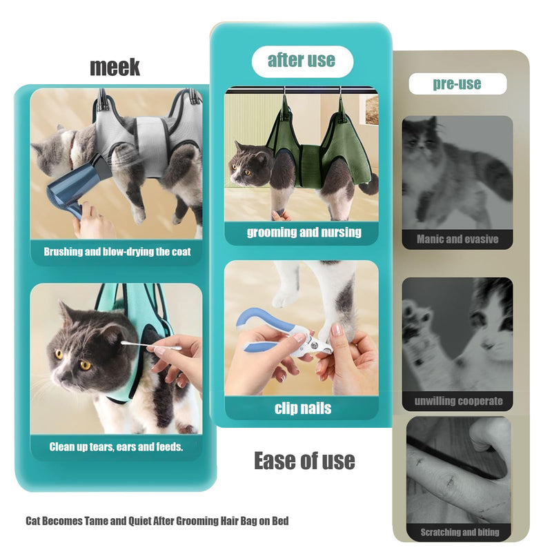 Pet Grooming Hammock with Safety Belt for Nail Trimming and Bathing - Cat and Dog Grooming Harness with Claw Care Bag (XS, Check Size Chart) XS blue