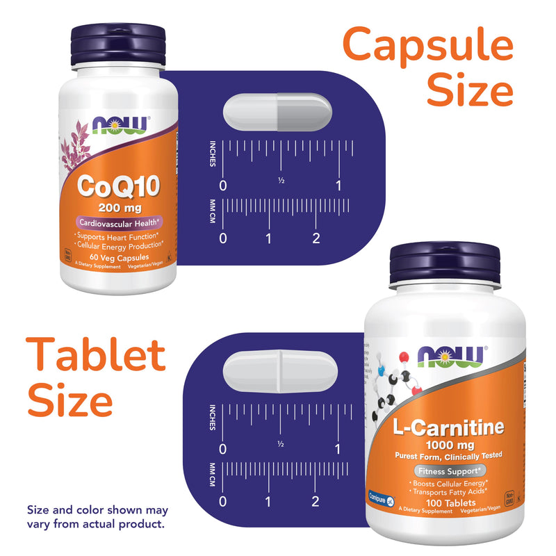 Now Foods Cellular Energy Bundle* - Coenzyme Q10 + L-Carnitine Supplements | CoQ10 for Women and Men 200mg 60ct + L-Carnitine 1000mg 100ct - Supports Cardiovascular Health, Cellular Energy and Wellness*