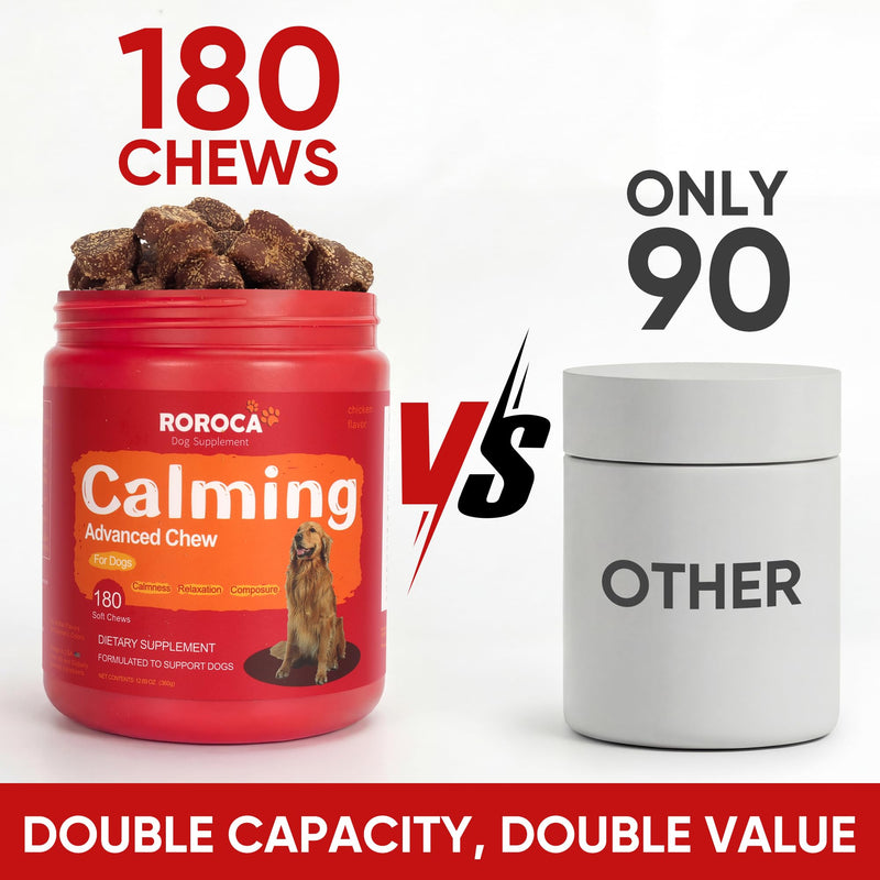 Calming Chews for Dogs – Fast-Acting Anxiety Relief for Thunder, Fireworks & Separation – Long-Lasting Up to 18 Hrs – Melatonin, Chamomile & Valerian – Tasty Soft Chews for All Breeds（180 Ct） Red