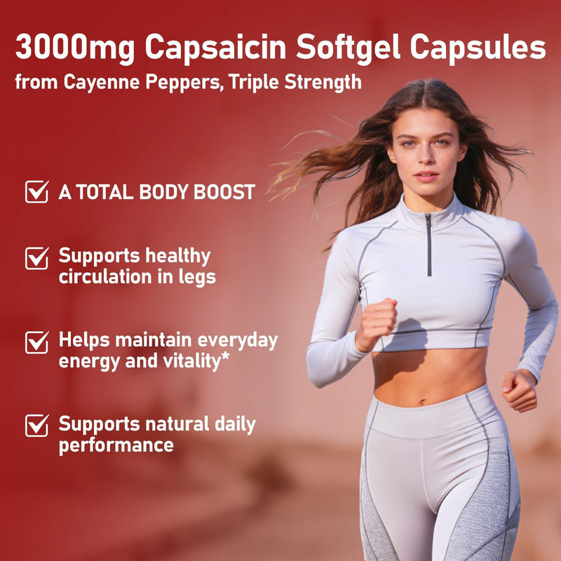 Cayenne Pepper Capsules, 15-in-1 Cayenne Pepper Supplements with Vitamin D3, K2, E & Grape Seed Oil, Supports Leg Vein, Heart and Blood Vessel Health, Daily Herbal Capsaicin Supplements, 300 Softgels