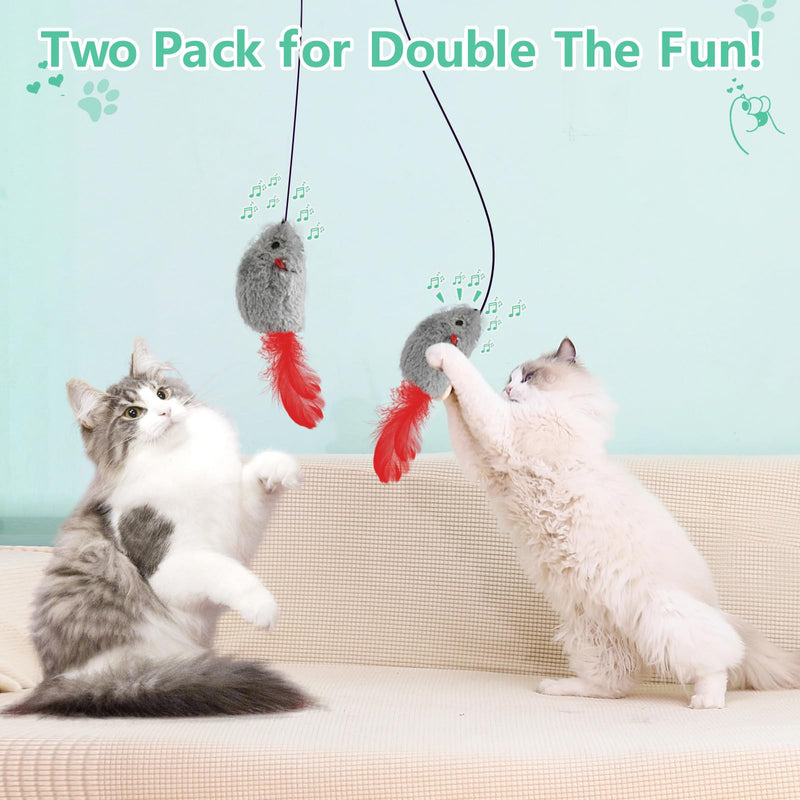 FYNIGO Self Play Cat Toys,2 Pack Door Hanging Cat Mouse Toy with Squeaky Sound,No Batteries Required,Interactive Cat Enrichment Toys for Bored Indoor Adult Cats,Cat Boredom Toys Mice with Feather Tail 2 Pack - BeesActive Australia