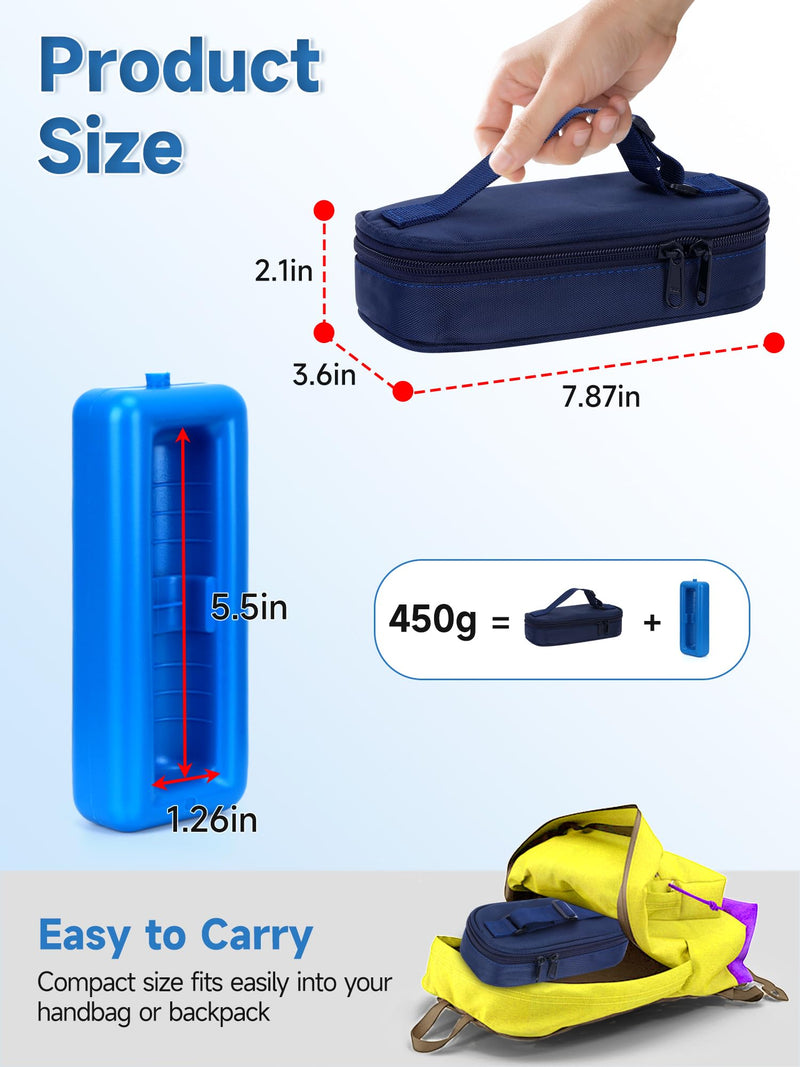 YOUSHARES Insulin Vials Cooler Travel Case - TSA Approved Diabetic Medication Vial Cooling Bag with Protective Ice Brick, Refrigerated Diabetes Supplies Organizer, Small Bottle Carrying Storage 01_navy Blue - BeesActive Australia