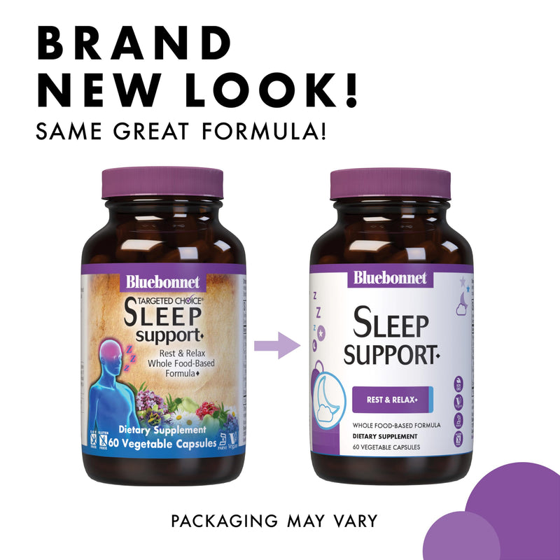 Bluebonnet Nutrition Sleep Support, Rest & Relaxation Whole Food-Based Formula*, Non-GMO, Vegan, Gluten-Free, Kosher Certified, Soy-Free, Dairy-Free, 60 Vegetable Capsules, 60 Servings | Non-GMO, Vegan, Kosher Certified, Gluten-Free, Soy-Free, Dairy-Free
