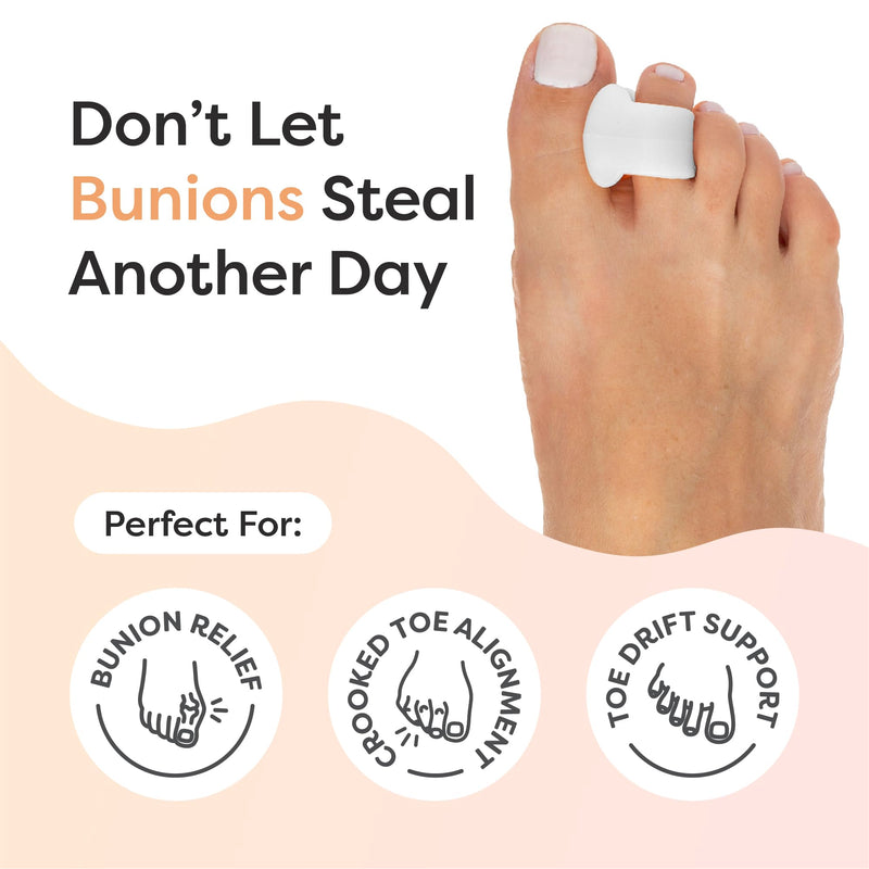 ZenToes Gel Toe Separators for Overlapping Toes, Bunions, Big Toe Alignment, Corrector and Spacer - 4 Pack (White) White