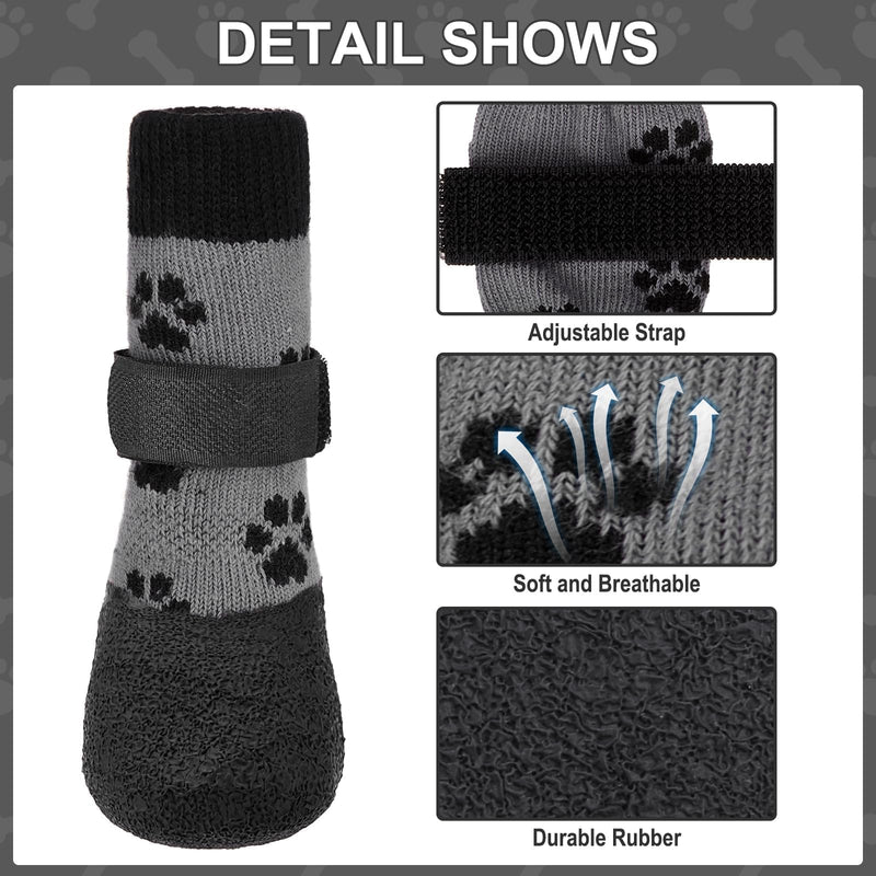 KOOLTAIL Anti Slip Dog Socks for Hot/Clod Pavement to Prevent Licking Paws，Dog Booties for Hardwood Floors, Traction Rain Dog Boots&Paw Protectors Shoes with Grip for Small Medium Large Senior Dogs S Grey with Black Paw - BeesActive Australia