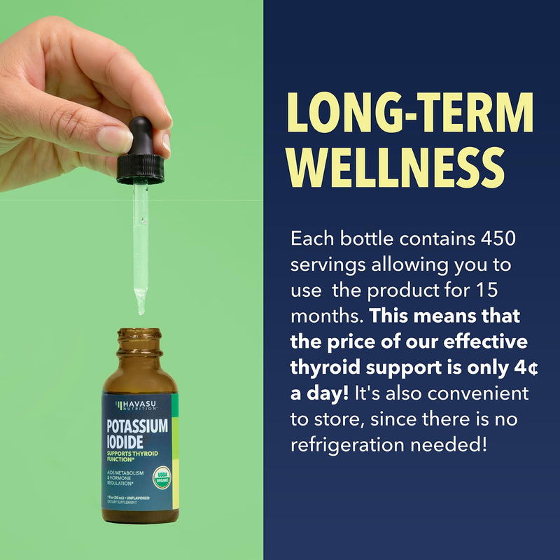 Iodine Liquid Drops - USDA Organic Potassium Iodide Supplement for Thyroid Health, Hormone Balance, and Metabolism Support - 1-Year Supply - Vegan, Non-GMO Gluten-Free - Unflavored, 1 Fl Oz - BeesActive Australia