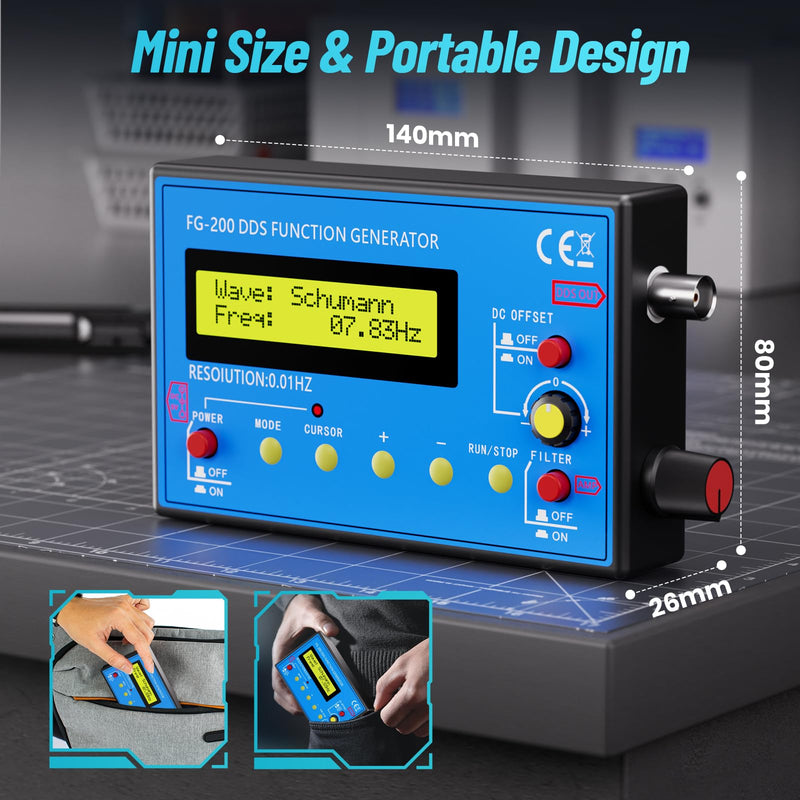 1Hz-500kHz DDS Signal Generator with Schumann Resonator, Portable Multifunction Waveform Generator with AC/DC Power, Ideal for Oscilloscope Calibration, Audio Testing, and Stress Relief - BeesActive Australia