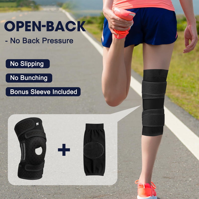NEENCA ELITE Knee Brace for Men & Women - Open-Back Knee Support with Side Stabilizers & Patella Support for Meniscus Tear, Arthritis Pain, Injury Recovery, Running, Sports (Black, Large) Black