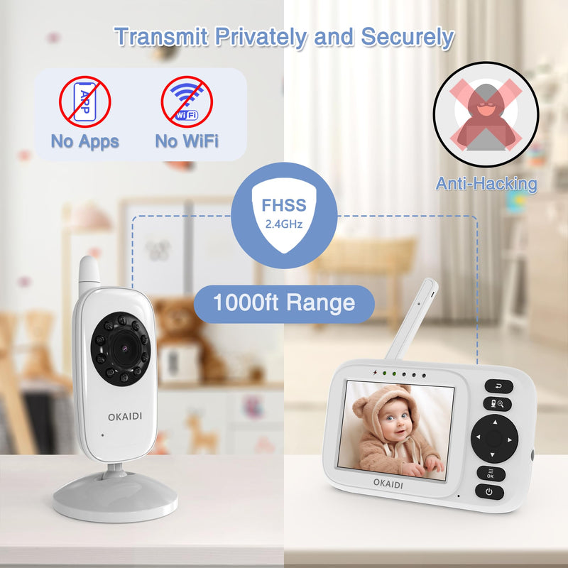 Video Baby Monitor, 3.2" Baby Monitor with Camera and Audio, 1000ft Transmission Range, Baby Monitor No WiFi, Infrared Night Vision, VOX Mode, Powerful Battery, Smart Alert - BeesActive Australia