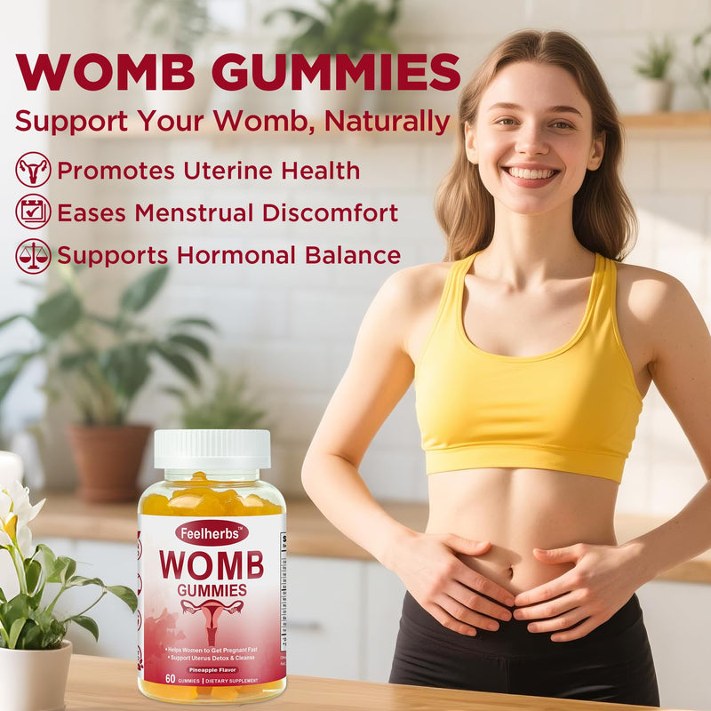 Womb Gummies for Women Ovary & Uterus Cleanse Detox, Pineapple Feminine Balance Fertility Gummies to Help Get Pregnant, Vegan Fertility Support, Gluten-Free, 60 Count