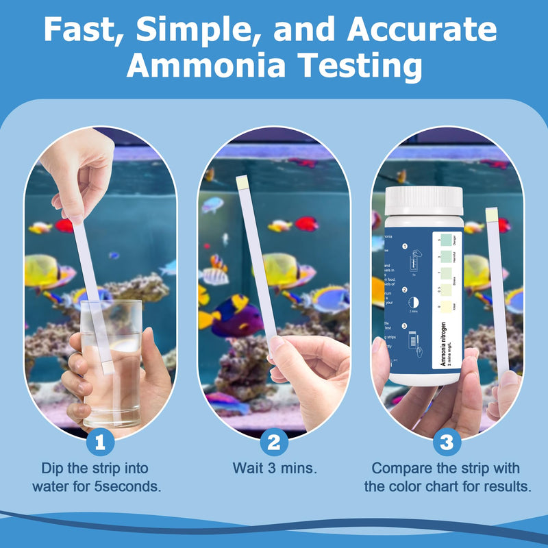 Ammonia Test Strips for Fish Tank: 100 Count Aquarium Ammonia Test Strips for Saltwater & Freshwater Aquariums & Ponds – Ammonia Test Kit with Test Tube Thermometer Stick 1 in 1 - 100 Count - BeesActive Australia