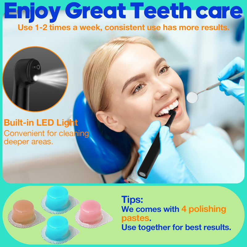 Tooth Polisher, RRZIOM Rechargeable Teeth Polisher for Teeth Whitening and Cleaning Kit, Waterproof Tooth Polish Dental Tools with LED Light, 5 Brush Heads, 5 Speed Modes, Tooth Polishing Kit Black-1 - BeesActive Australia