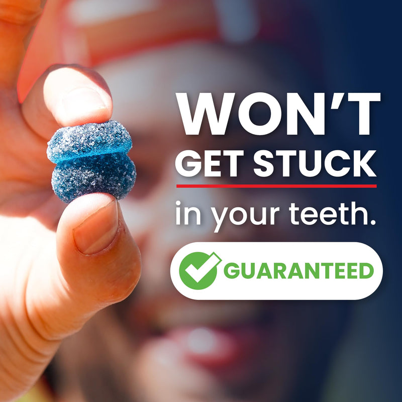 SaltStick Energy Gummies Blue Sour Raz - 10 Packets/20 Servings | Quick carbohydrates and electrolytes in delicious gummies to fuel your workout without sticky gels. Caffeine-free. Sour Blue Razz