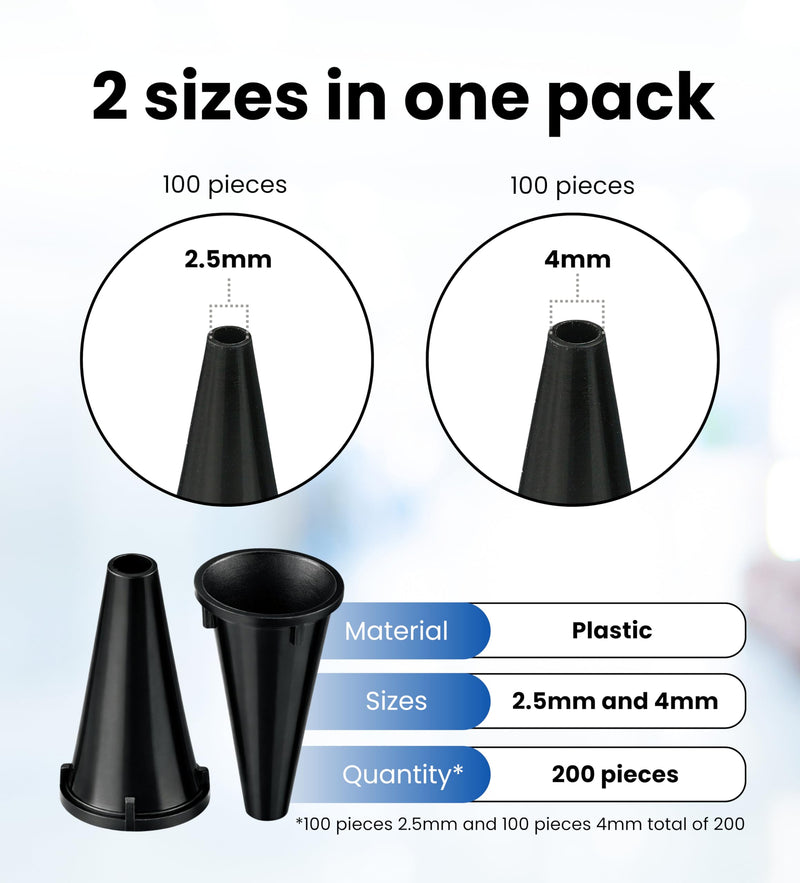 Zyrev ZetaLife Otoscope Tips (Pack of 200) - Plastic Otoscope Specula Tips, Disposable Ear Specula - 2.5/4mm Disposable Covers - BeesActive Australia