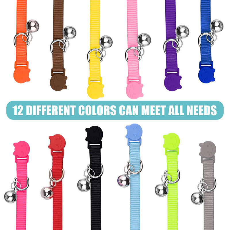 12 PCS Breakaway Cat Collars with Bell Colorful Soft Safety Buckle Cat Collars Adjustable Breakaway Kitten Collars Safety Collars for Cats, 7 in-11 in - BeesActive Australia