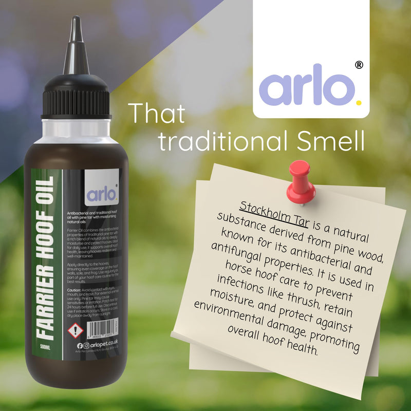 arlo. Farrier Hoof Oil with Stockholm Tar 500ml – Antibacterial Moisturising Treatment for Horses – Nourishes Dry, Cracked Hooves – Traditional Farrier Care Conditioner