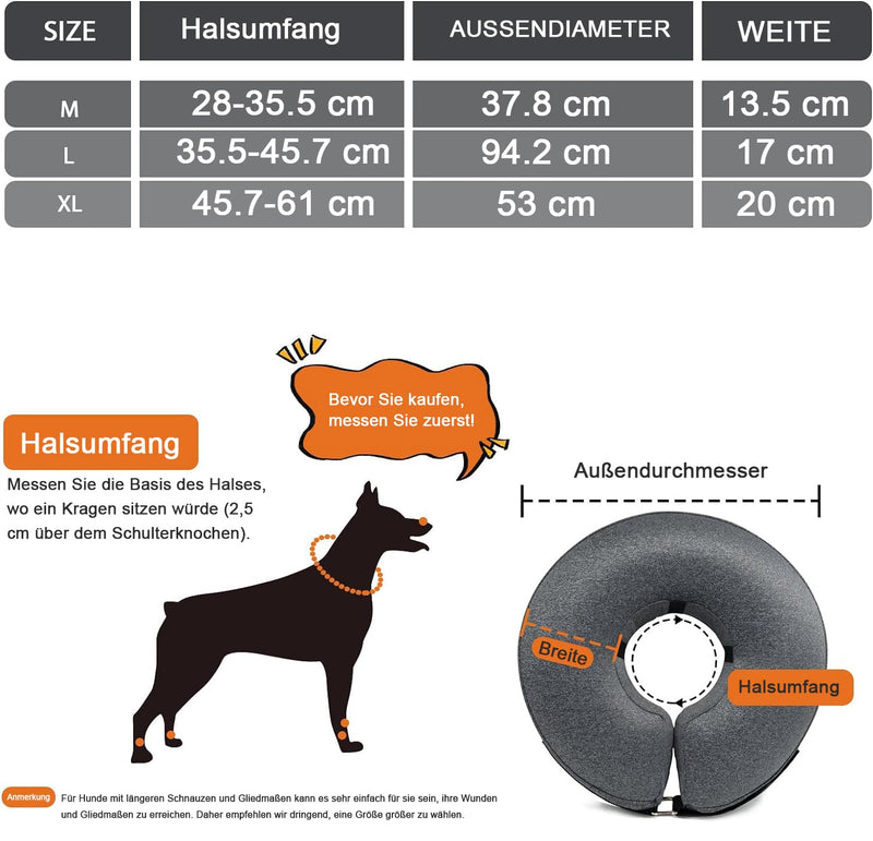 Inflatable neck brace for dogs and cats, protective collar dog with adjustable Velcro fastener, dog collar leak protection for recovery after operations or wounds, neck brace dog leak protection (L) L - BeesActive Australia