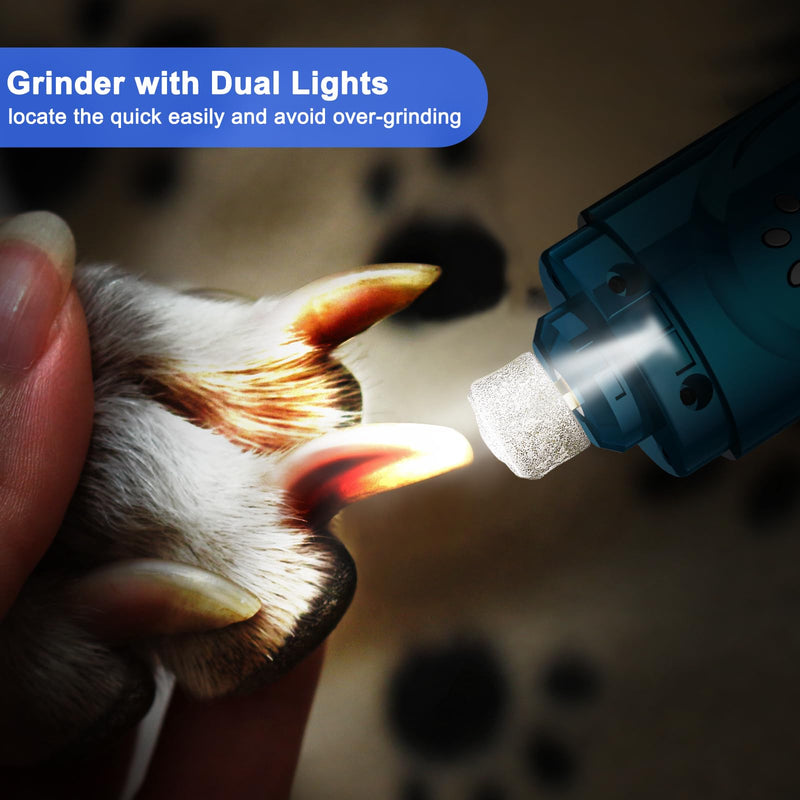 Dog Nail Grinder, Dog Nail Trimmers and Clippers Kit, Super Quiet Electric Pet Nail Grinder, Rechargeable, for Small Large Dogs & Cats Toenail & Claw Grooming,3 Speeds, 2 Grinding Wheels (A-Dark Blue) A-Dark Blue - BeesActive Australia