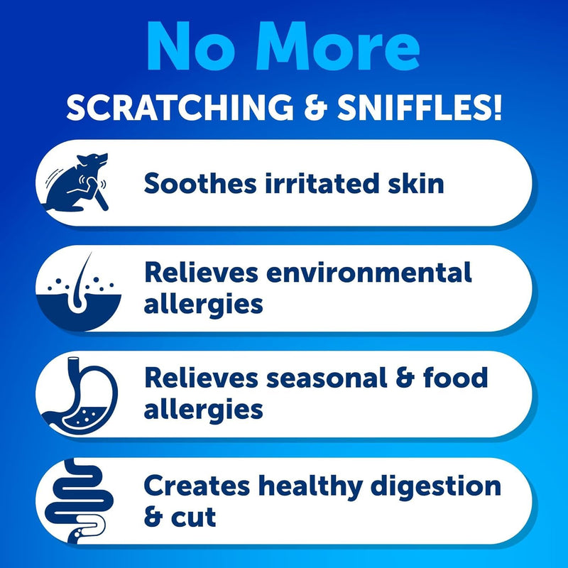 Dog Allergy Relief Chews - Itching Skin Relief for Dogs - 180 Soft Treats - Fish Oil - Omega 3 - Seasonal Allergies Pills - Skin & Coat, Anti Itch,Hot Spots Treatment - Canine Immune Health Supplement 180 Treats