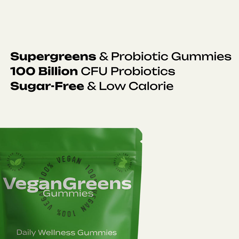 Vegan Sugar-Free Super Greens Gummies with Probiotics – Plant-Based Multivitamin Support for Gut Health, Immunity & Energy, Green Apple Flavor (120 Count)