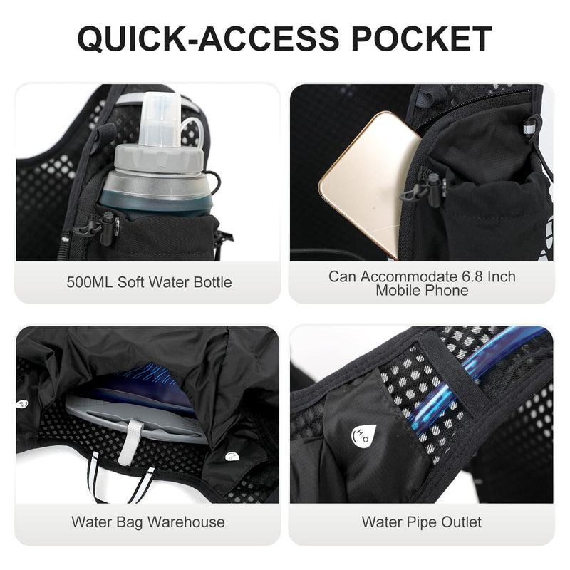 Running Hydration Vest Backpack, Lightweight Water Backpack with 1.6L Water Bladder Daypack for Women Men,Adjustable Running Vest Pack for Trail Running Hiking Cycling Race Marathon Black