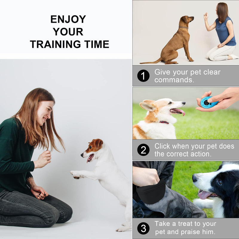 Left&Right Dog Clicker Training Kit,Silicone Dog Training Treat Pouch and Dog Clickers,Dog Treat Bag with Clicker Training for Dogs,Pet Treat Bag with Convenient Magnetic Buckle Closing and Waist Clip Black - BeesActive Australia