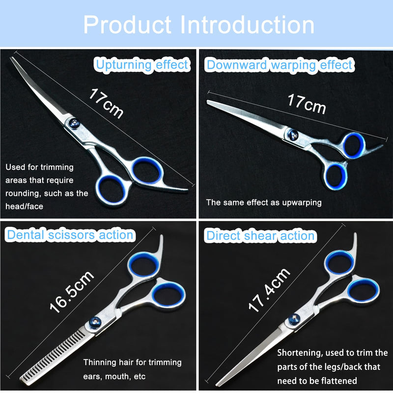 Diompirux 5-pack professional dog scissors set, including 1 thinning scissors, 2 curved scissors, 1 straight scissors, 1 grooming comb, for grooming dogs, cats, pets, for the whole body, face, nose and ears - BeesActive Australia