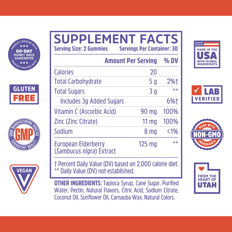 Zhou Immune Support Bundle - 60 Elderberry & 60 Vitamin C Gummies | Elder-Mune Elderberry & Vitamin C Gummies for Adults & Kids, Daily Natural Immune Support Supplements for Women & Men 60 Count (Pack of 2)