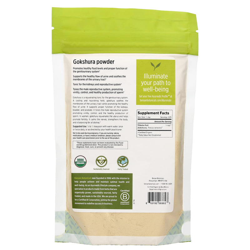 Banyan Botanicals Gokshura Powder– Organic Tribulus Terrestris Fruit – Rejuvenating Tonic for Kidney & Adrenal Health, Stress, and Male Vitality* – ½lb. – Non-GMO Fair for Life Fair Trade Certified 8 Ounce (Pack of 1) - BeesActive Australia