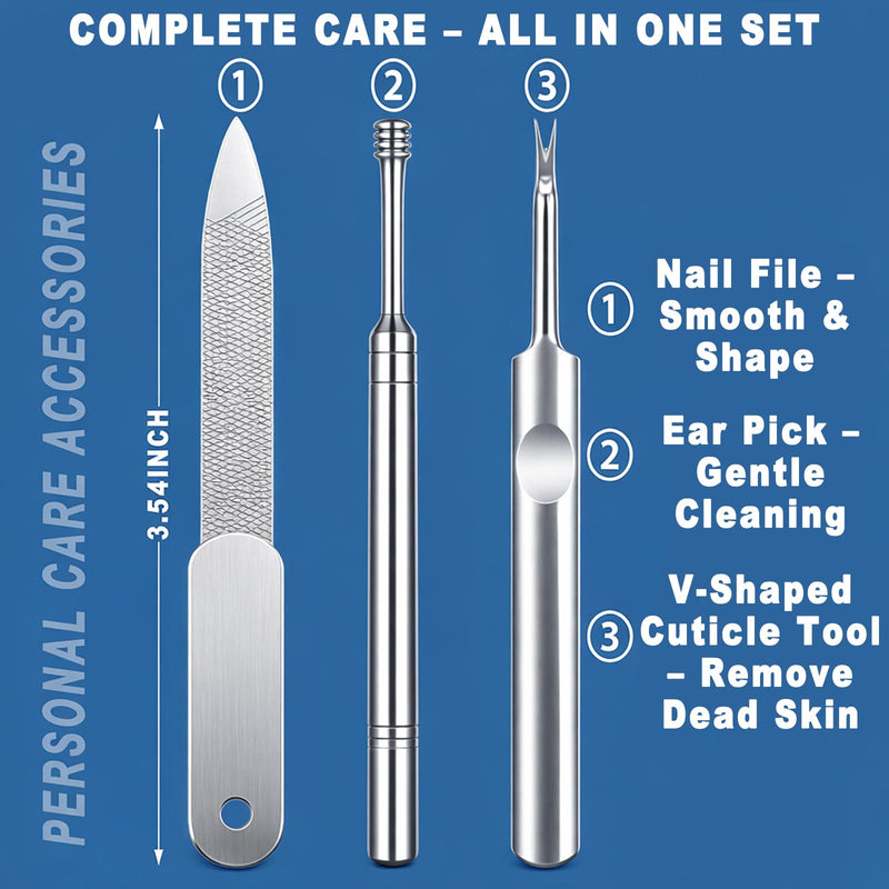 Heavy Duty Nail Clipper Set - Sharp Toenail & Fingernail Clippers for Thick Nails & Seniors, 5-Piece Men’s Grooming Kit with Large Long Handle Toenail Cutter & Slant Edge Trimmer, Gift for Men & Women