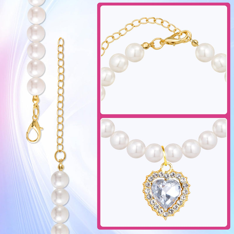 Pearl Collar for Cat Puppy, Small Cute Heart Shape Rhinestone Pet Necklace, Adjustable Wedding Party Pet Jewelry Accessories for Puppy Kitten- White - BeesActive Australia