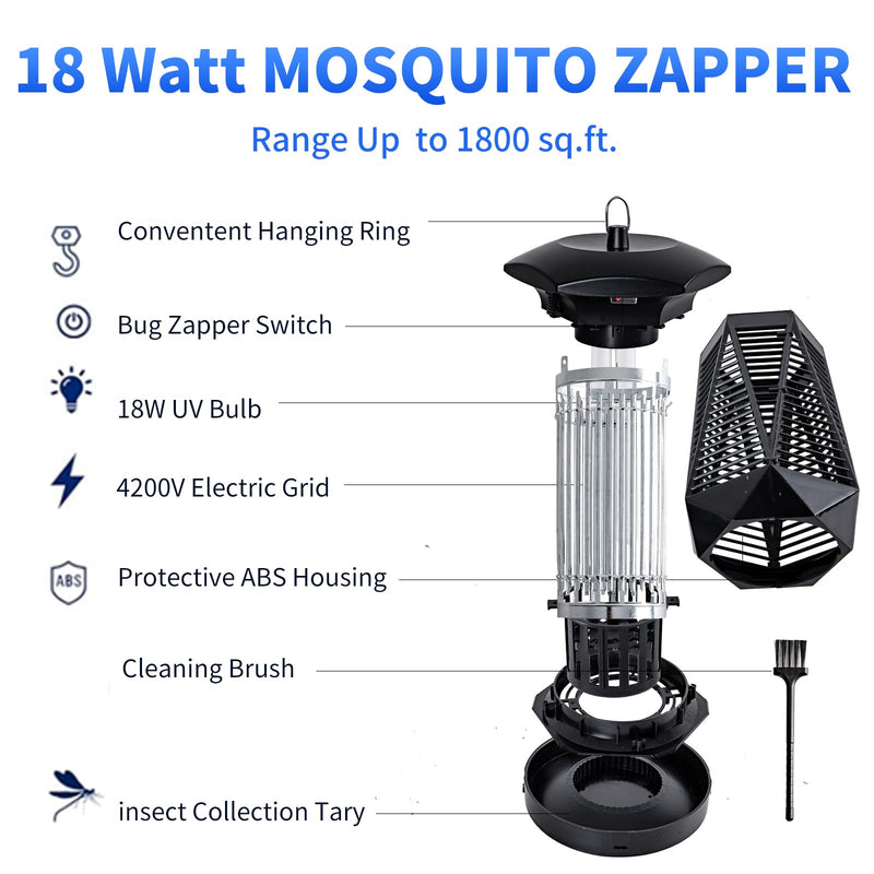 Bug Zapper Outdoor Indoor, 4200V 18W Electric Mosquito Zapper, Fly Traps, Fly Zapper, IPX6 Waterproof Mosquito Killer for Home Patio Office Courtyard - BeesActive Australia