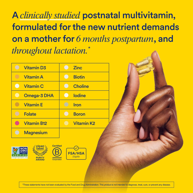Ritual Women's Postnatal Multivitamin - 60 Capsules - 30 Servings | Key Essential Vitamins and Minerals - Support Mom and Baby Postpartum, Throughout Lactation* - Choline, DHA - Vegan - Mint 60 Count (Pack of 1)