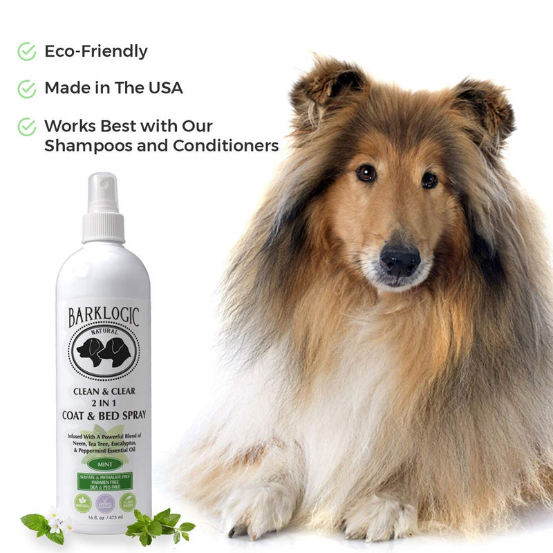 2in1 Dog/Puppy Coat & Bed Spray - Sensitive Skin - Safe - Infused with Essential Oils - Refreshing Naturally Derived Scent - Spray on Pets & Household Items - Made in USA - 16 oz - Mint - PawsPlanet Australia