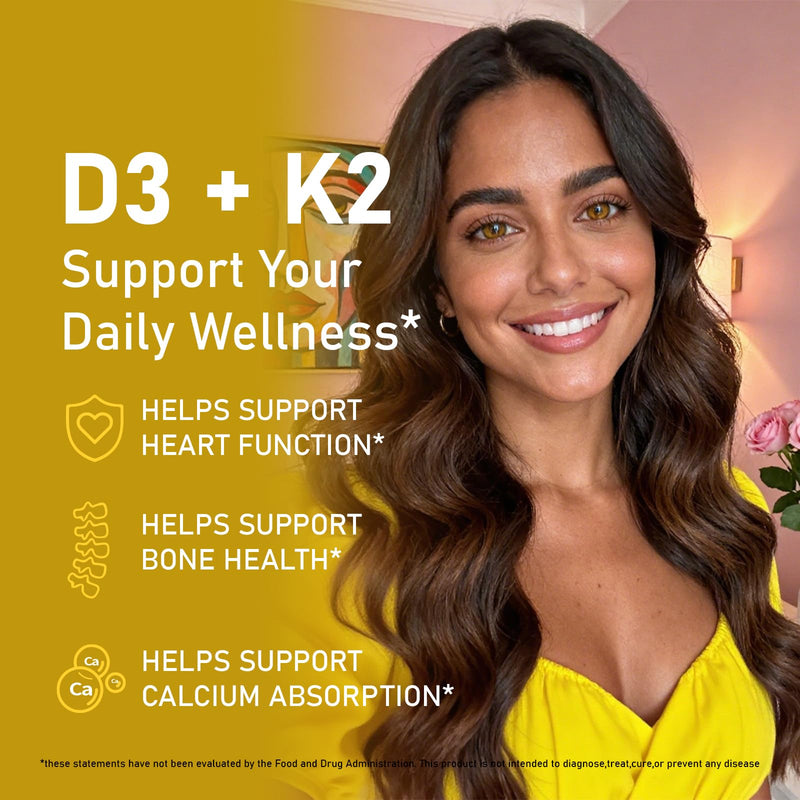 Vitamin D3 K2 Gummies, Vegan Orange Flavor, 60 Count (30 Servings) | Calcium and Magnesium Supplement with Multi-Vitamin Complex, Bone & Immune Wellness, Daily Nutrient Intake for Women and Men