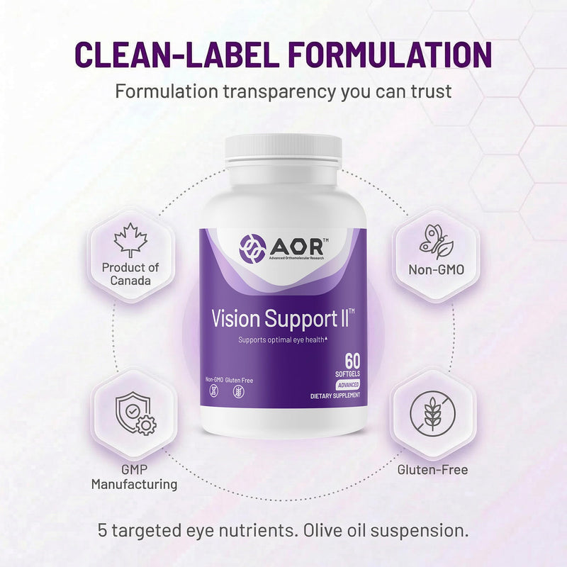 AOR Eye Support, Vision Support II, Lutein & Zeaxanthin, 60 Softgels | Multi-Ingredient Eye Supplements, Lutein & Zeaxanthin for Eyes, Olive Oil Softgels, Gluten-Free & Non-GMO, Blue Light Support