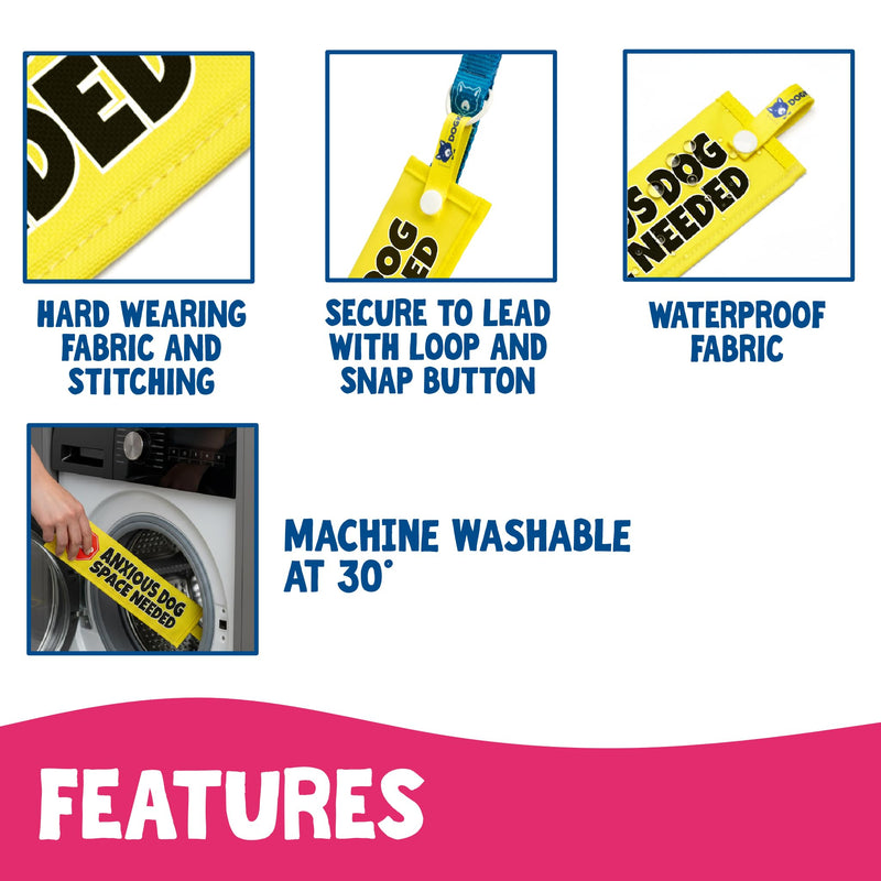 Anxious Dog – Space Needed Lead Sleeve – High Visibility Warning Wrap for Dog Walks – Bright Yellow Awareness Message with Secure Snap Attachment – Waterproof Durable Design Yellow - Stop Sign