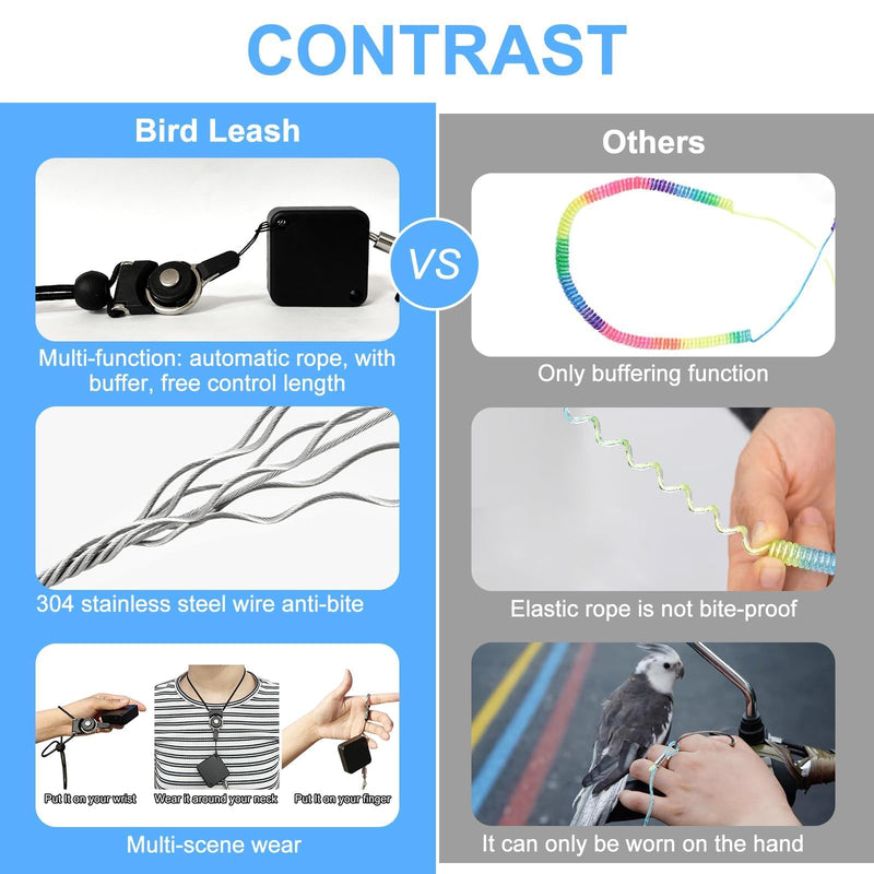 Bird Leash,Bird Harness,Retractable Anti-Bite Parrot Harness,with 3 Different Sizes of Soft Foot Ring,for Birds Outdoor Flight Training,for Budgies,Cockatiels,Psittacula Longicauda,Mini Macaws,6.5Ft - BeesActive Australia