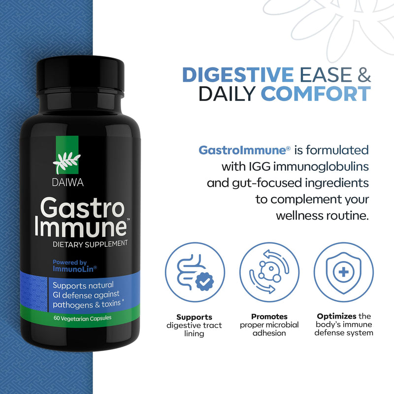 Daiwa GastroImmune Gut Health and Immunity Supplement, 60 Capsules | Non-GMO, Protein-Based Formula, Digestive Wellness 30 Count (Pack of 1)