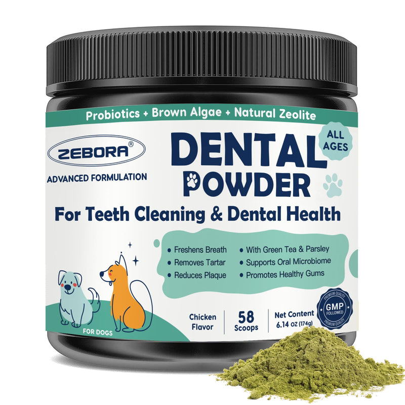 Dog Teeth Cleaning Powder - Dog Breath Freshener Dental Powder, Targets Tartar Remover, Bad Breath & Plaque Off, Natural Dental Care for Healthy Gums, for All Size Dogs, 174g