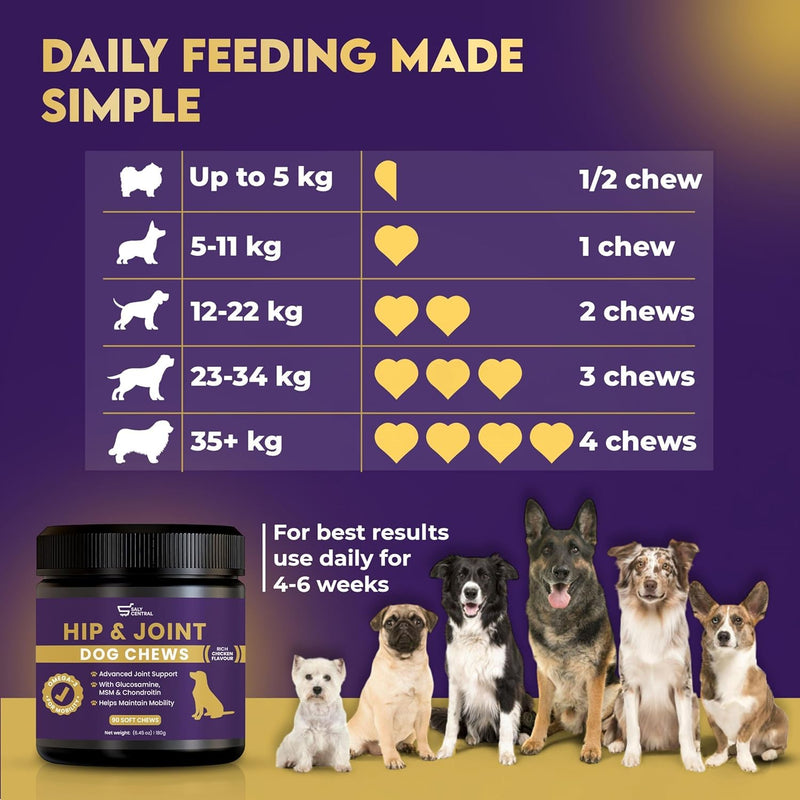 Picky Eater Approved | Mobility & Arthritis Relief for Adult & Senior Dogs | 9-in-1 Joint Supplement Chews | Glucosamine, MSM, Chondroitin, Turmeric, Omega-3 | UK Formulated | 90 Count